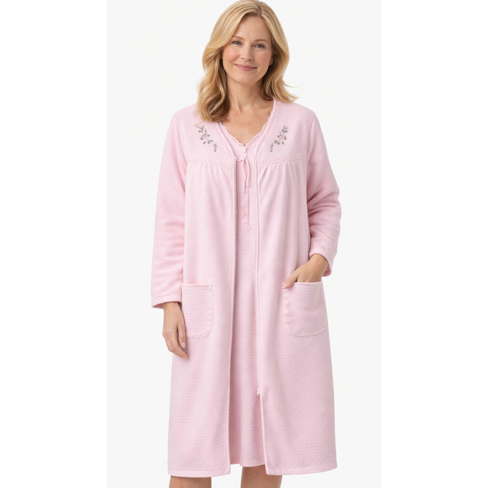 Secret Treasures Womens Sleep Set L Nightgown + XL Robe Pink Floral Embroidery